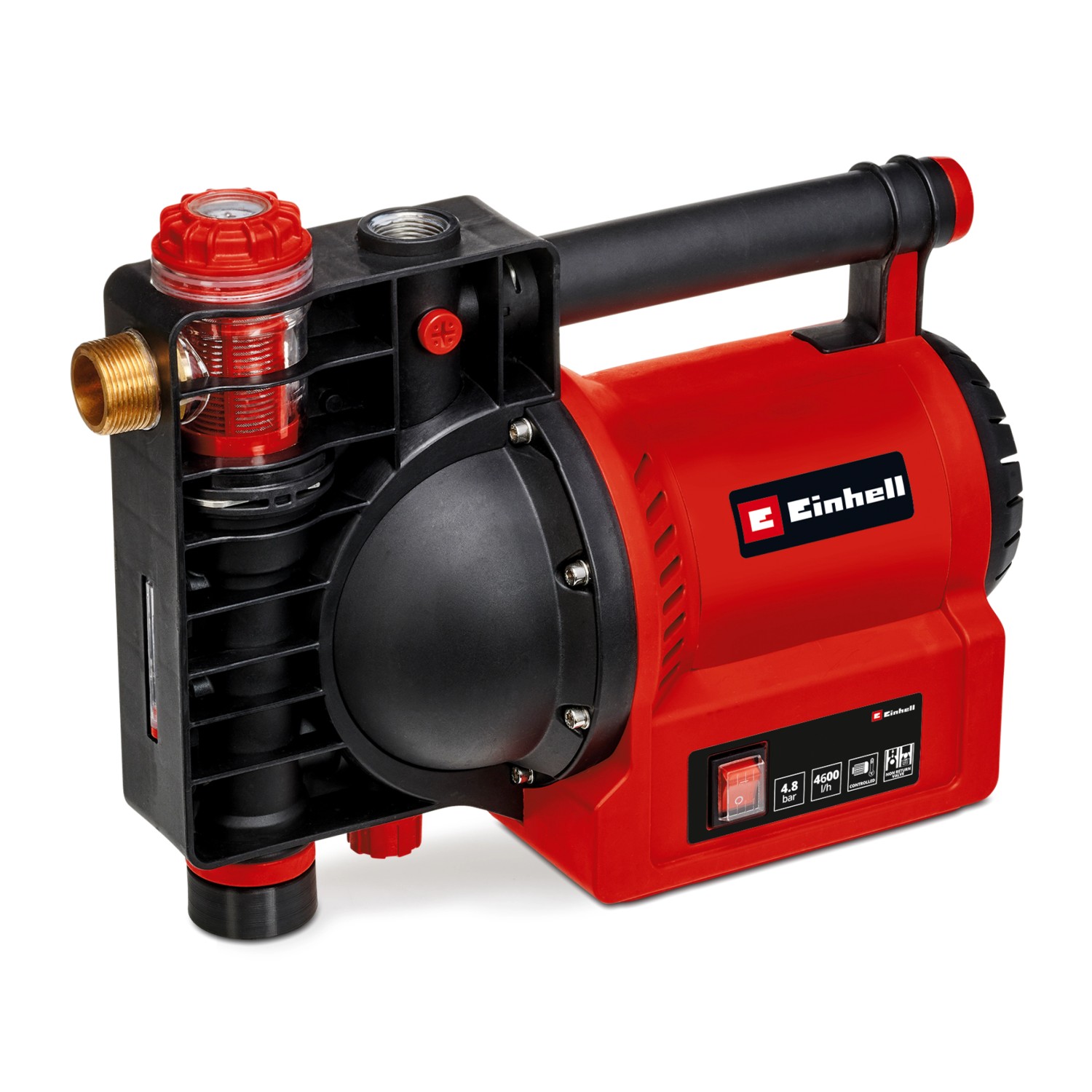 Einhell GE-GP 1246 Gartenpumpe, 1200W, rot/schwarz, mit Vorfilter und Tragegriff.