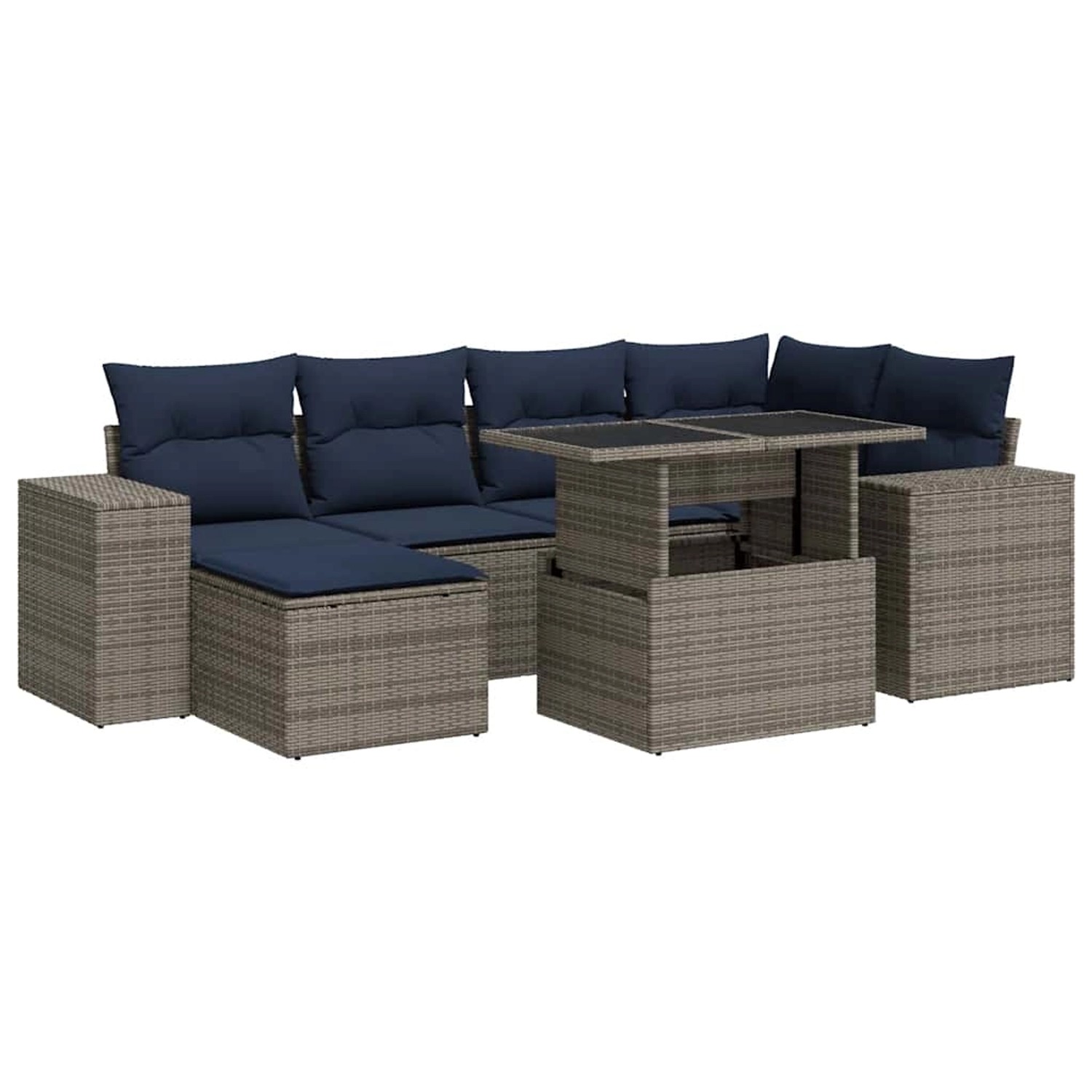 vidaXL 9-Tlg Garten-Sofagarnitur mit Kissen Grau Poly Rattan Akazie 3326832