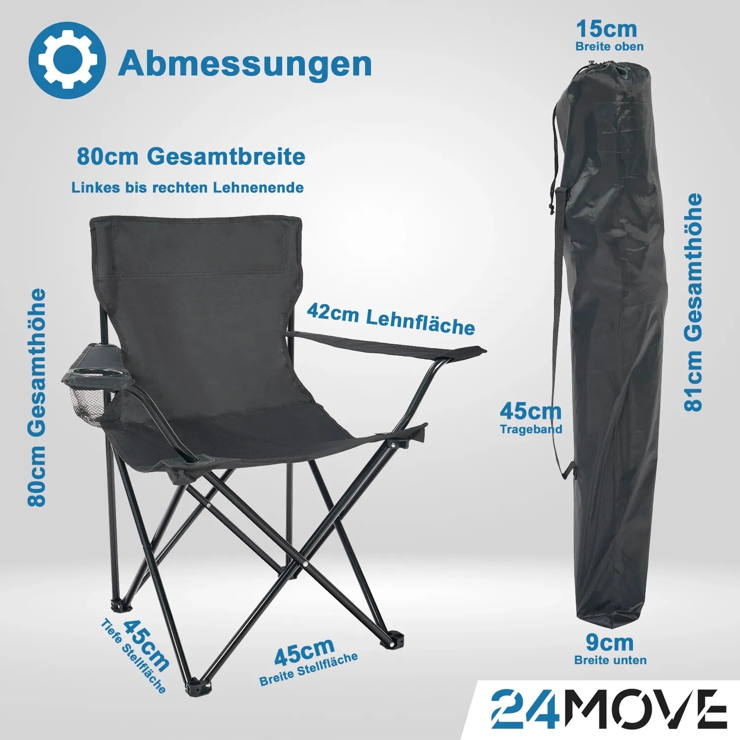 Outsunny Campingstuhl mit Getränkehalter, Tragetasche (2 Sitzer Faltstuhl, 1 St), bis 250kg belastbar, für Garten Camping Strand