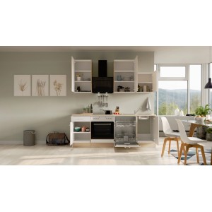 Flex-Well Küchenzeile Florida, 220 cm, Weiß und Sonoma Eiche Dekor mit E-Geräten.