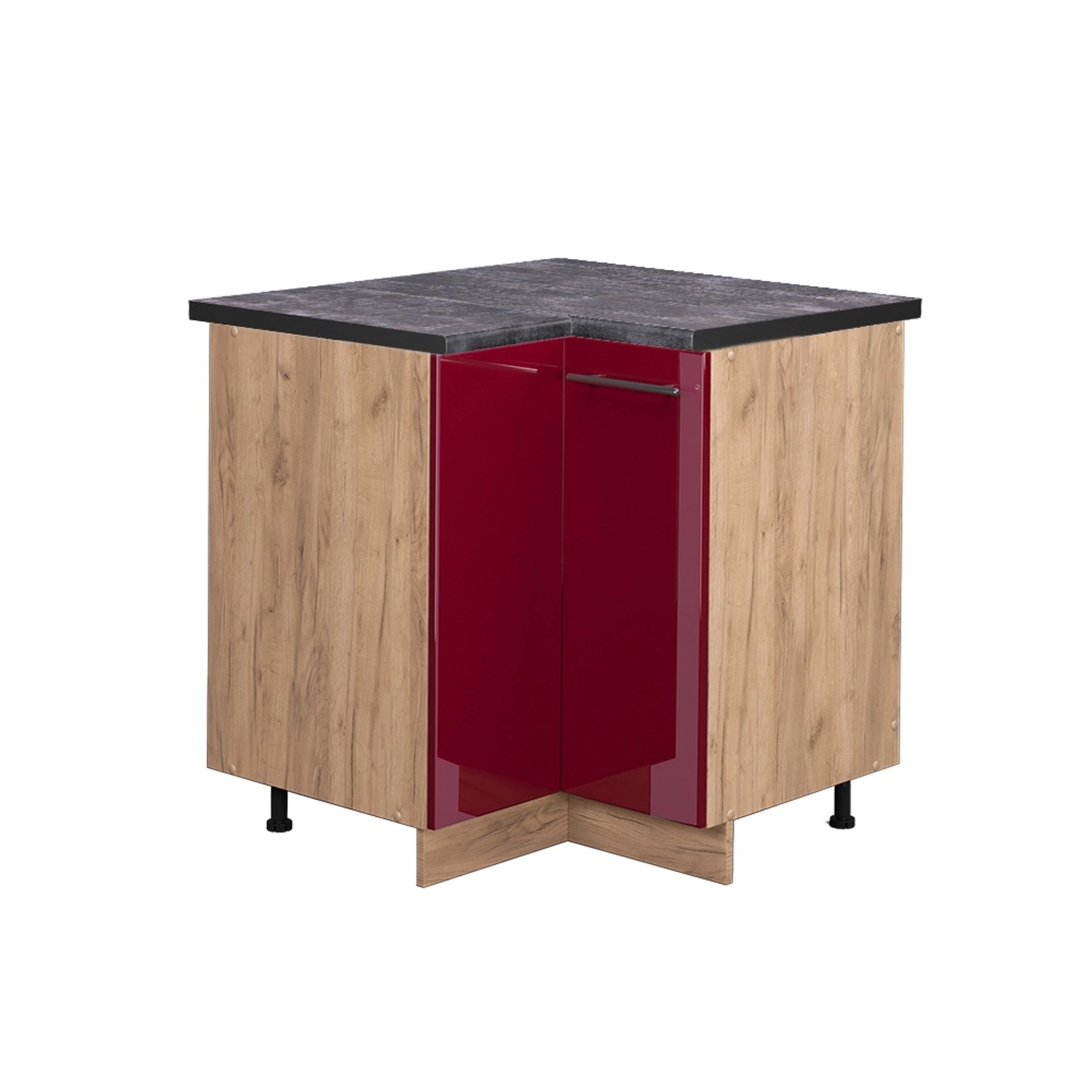 Vicco Eckunterschrank Fame-Line Bordeaux Hochglanz/Goldkraft Eiche 81 cm AP Anthrazit