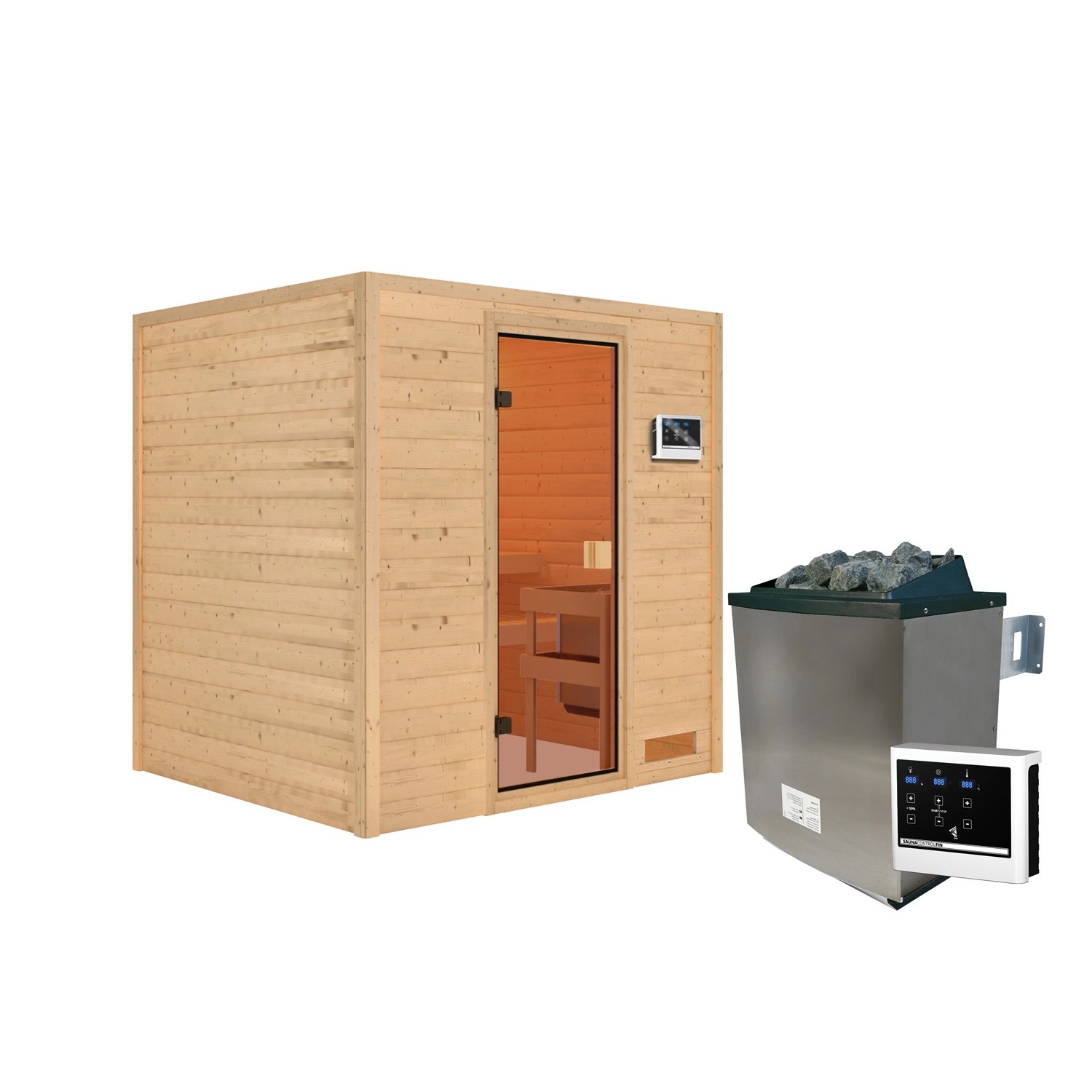 Karibu Sauna Adelina Set Naturbelassen mit Ofen 9 kW ext. Steuerung