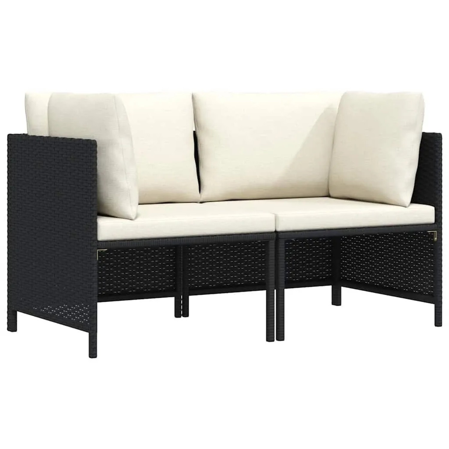 vidaXL 2-Sitzer-Gartensofa mit Kissen Schwarz Poly Rattan 313512
