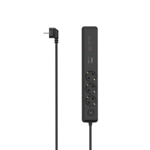 Hama Steckdosenleiste, 3-fach mit USB-C/A, 100W PD, Schalter und 1,4m Kabel, schwarz/grau.