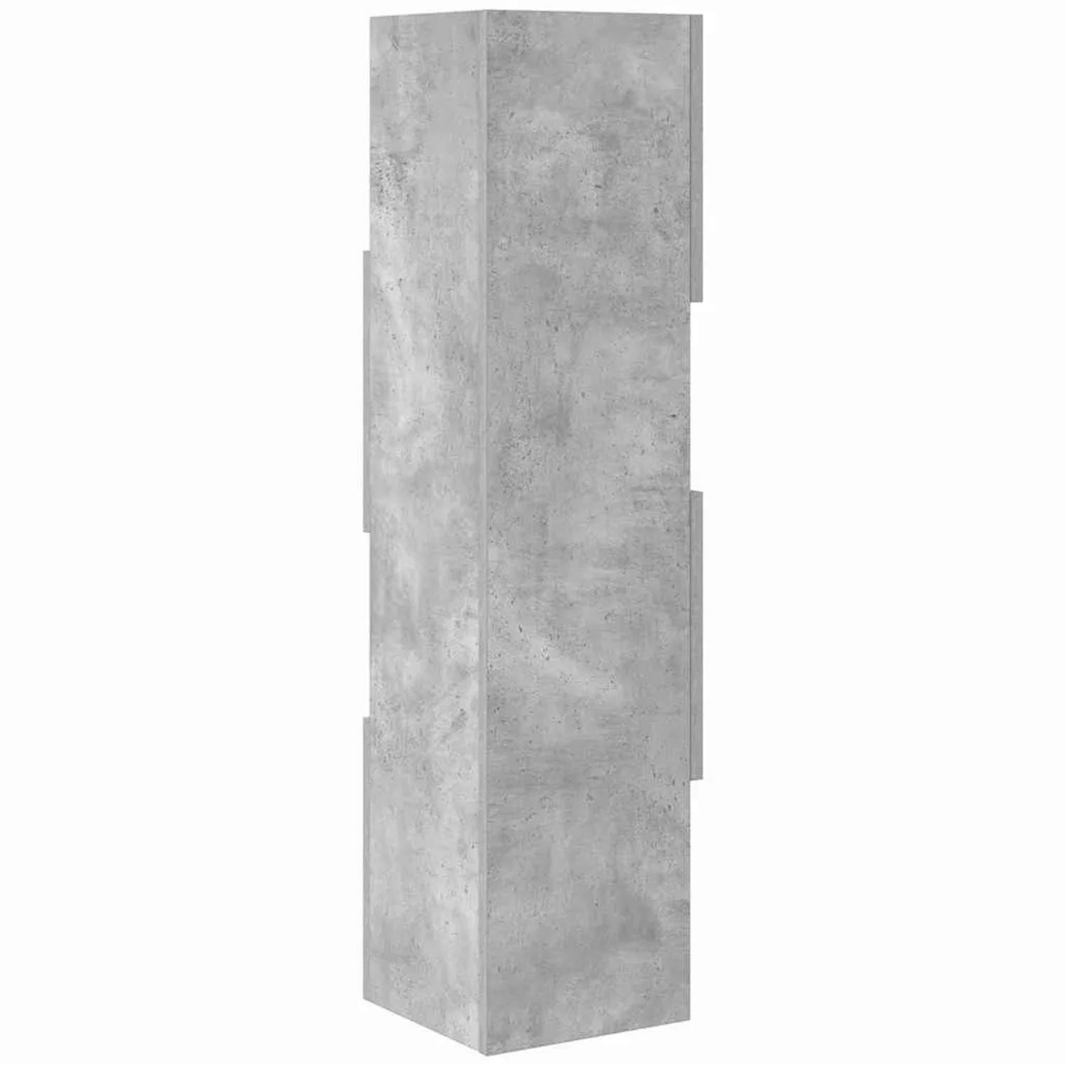 Hoher Eckschrank Beton Grau aus Holzwerkstoff. Modernes Wohnzimmermöbel mit 4 offenen Regalfächern.