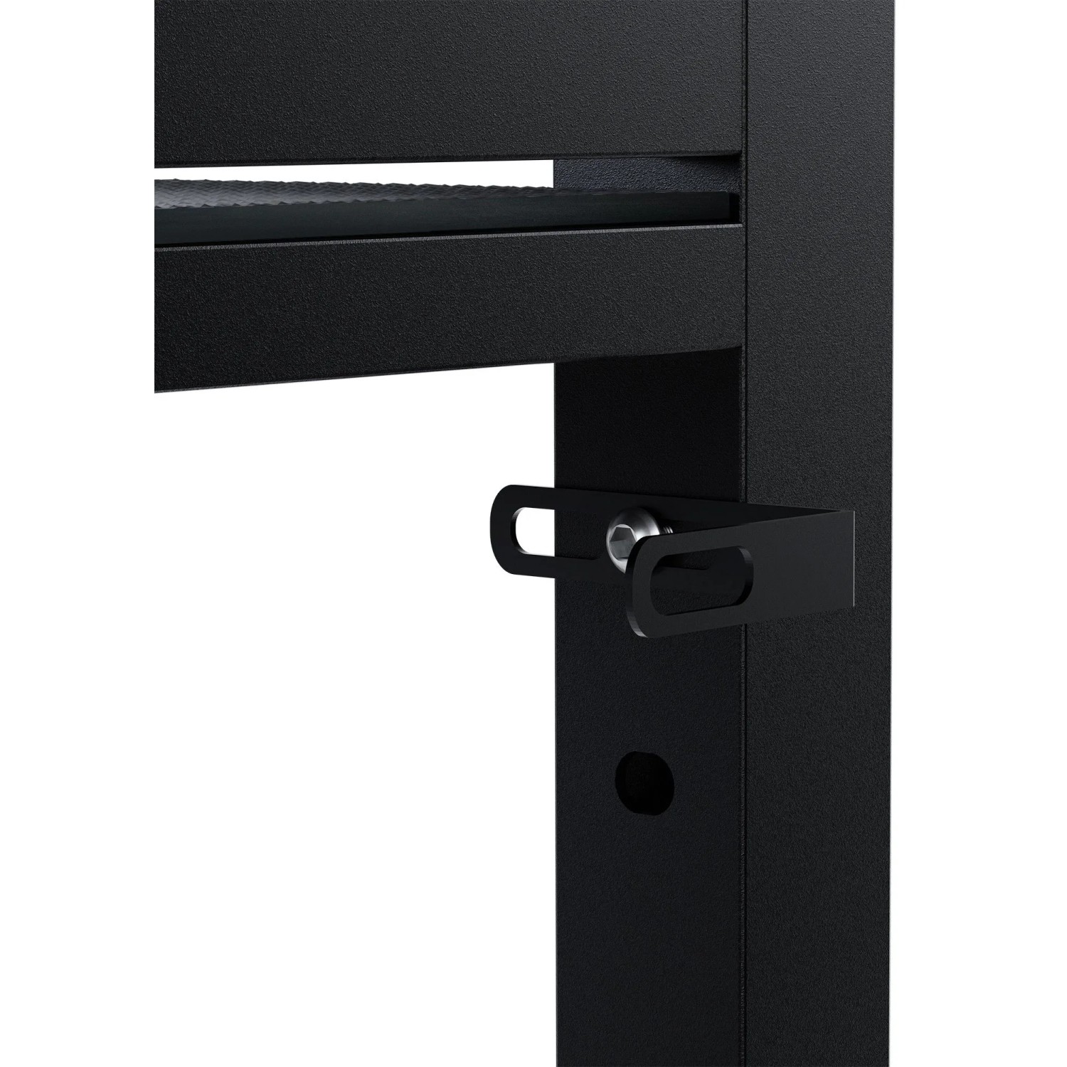 Detailaufnahme: Schwarzes MIXON Stapelgestell für Waschmaschine/Trockner, Stahl.