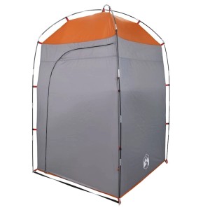Graues vidaXL Duschzelt mit orangefarbenem Dach, Reißverschluss und sichtbarem Gestänge. Für Camping.