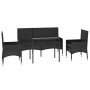 Schwarzes 4-tlg. Garten Lounge Set aus Rattan mit Tisch, Bank und Stühlen mit Kissen.