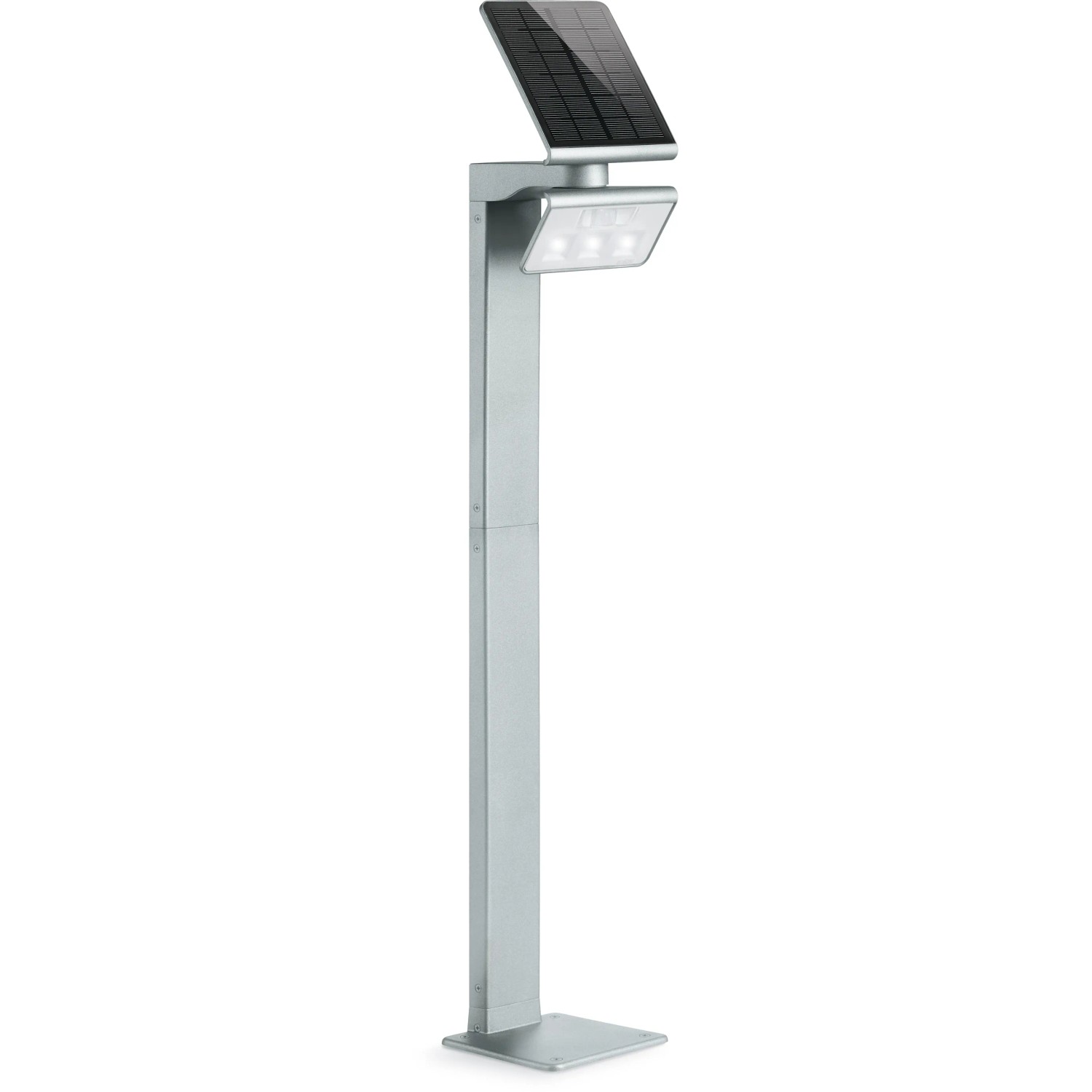 Steinel LED Solar Wegeleuchte XSolar GL-S, silberne Solarleuchte mit Bewegungsmelder.