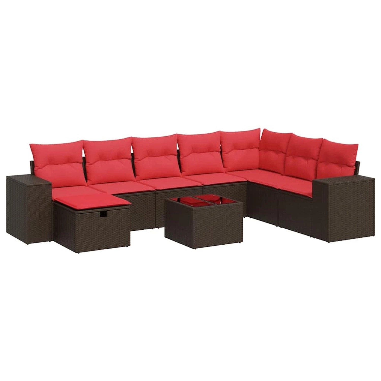 vidaXL 9-Tlg Garten-Sofagarnitur mit Kissen Braun Poly Rattan 3325750