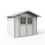 Grosfillex Kunststoff-Gartenhaus Deco 4,9 in Graugrün mit Doppeltür und Satteldach.