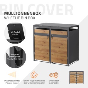 ML-Design Mülltonnenbox für 2 Tonnen, Anthrazit mit Eichenoptik Türen. Robuster Stahl, modular erweiterbar.
