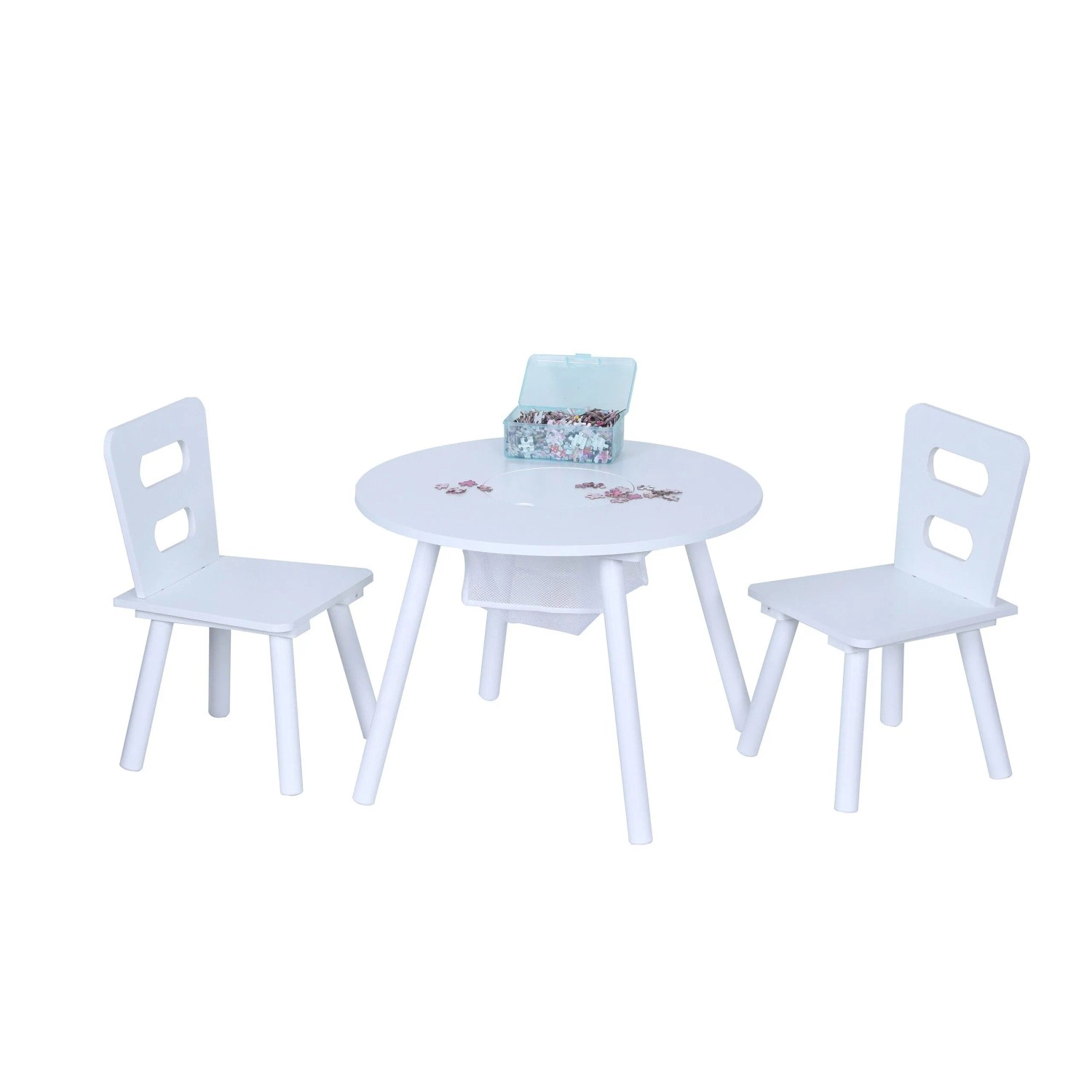 Relaxdays Kindersitzgruppe MDF Nylon Weiß Mit Stauraum 44 cm x 59,5 cm x 59,5 cm