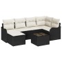Schwarzes 7-teiliges vidaXL Garten-Sofa-Set aus Polyrattan mit Kissen und Tisch.