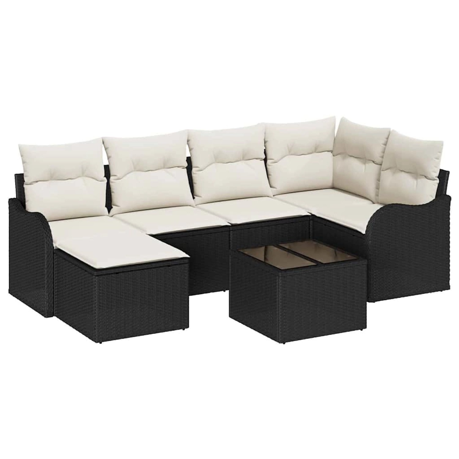 vidaXL Garten-Sofa-Set mit Kissen 7-Tlg Schwarz Poly Rattan 3345777 günstig online kaufen