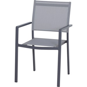 Siena Garden Stapelsessel Leeds, dunkelgraues Aluminiumgestell mit hellgrauem Ranotex-Gewebe.