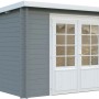 Palmako Gartenhaus Ella, 300x300 cm, grau-weiß lackiert, mit Doppeltür. Holz-Gartenhaus für den Garten.