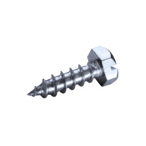 Edelstahl Blechschraube 4,8x13mm, Sechskantkopf mit Längsschlitz. Metallische Schraube für Befestigungen.