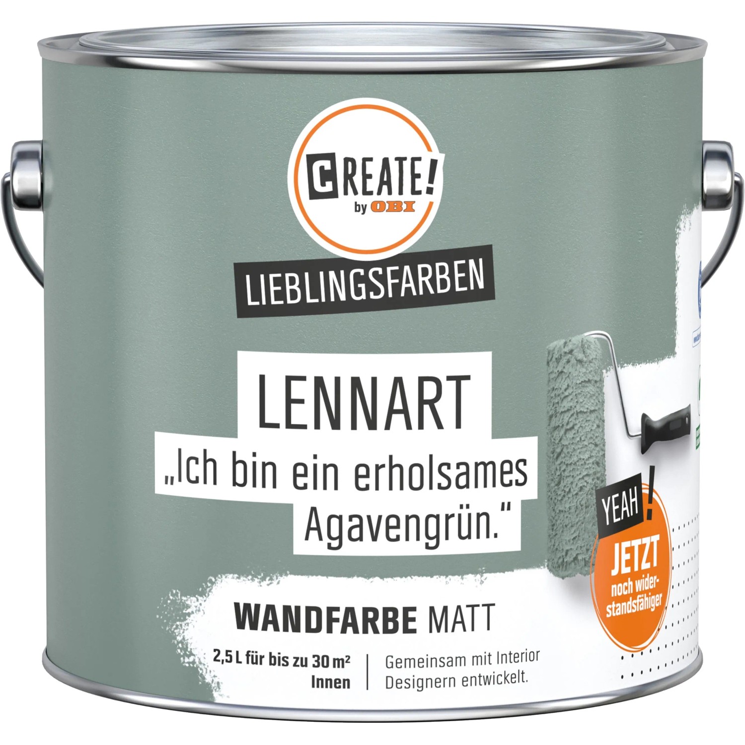 Farbeimer CREATE! by OBI Wandfarbe Lieblingsfarbe Lennart Agavengrün, matte Innenfarbe