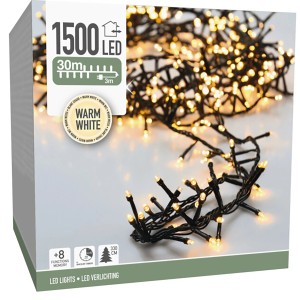 LED-Lichterkette mit 1500 warmweißen LEDs, 30 m lang, für den Außenbereich.