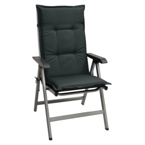 Graphitgraue Beautissu Hochlehner Auflage Base HL 120x50x6cm auf Gartenstuhl.