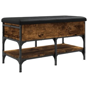vidaXL Schuhbank Räuchereiche mit schwarzem Kunstleder-Sitzkissen und Ablage.