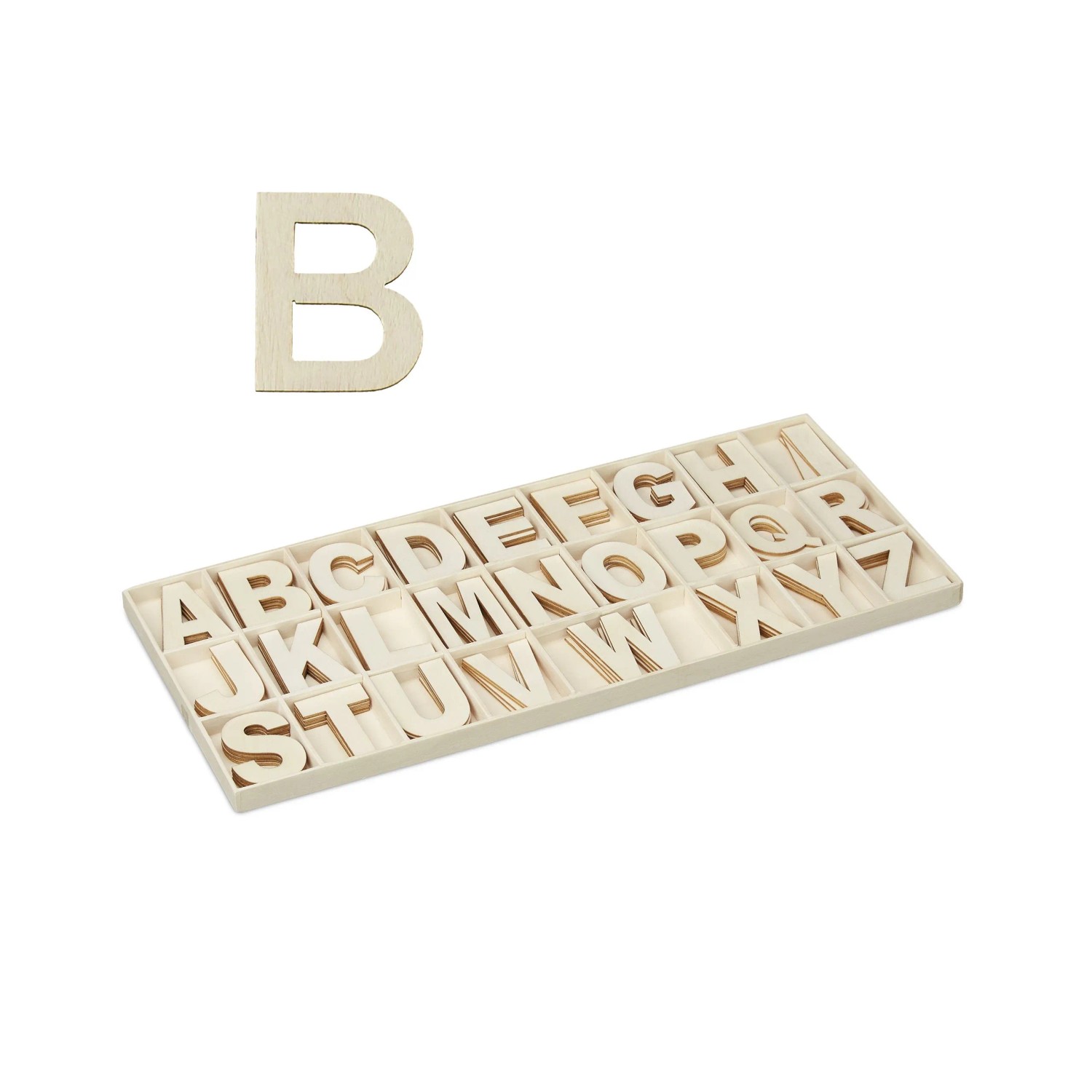 Relaxdays Holzbuchstaben Set Holz Natur Mit Sortierkasten 1,5 x 41 x 18 cm 280 g