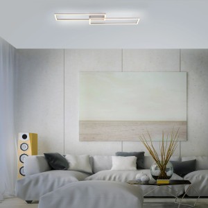 Moderne LED-Deckenleuchte Iven in Stahlfarben, 92,4x22 cm, dimmbar. Ideal für Wohn- und Schlafzimmer.