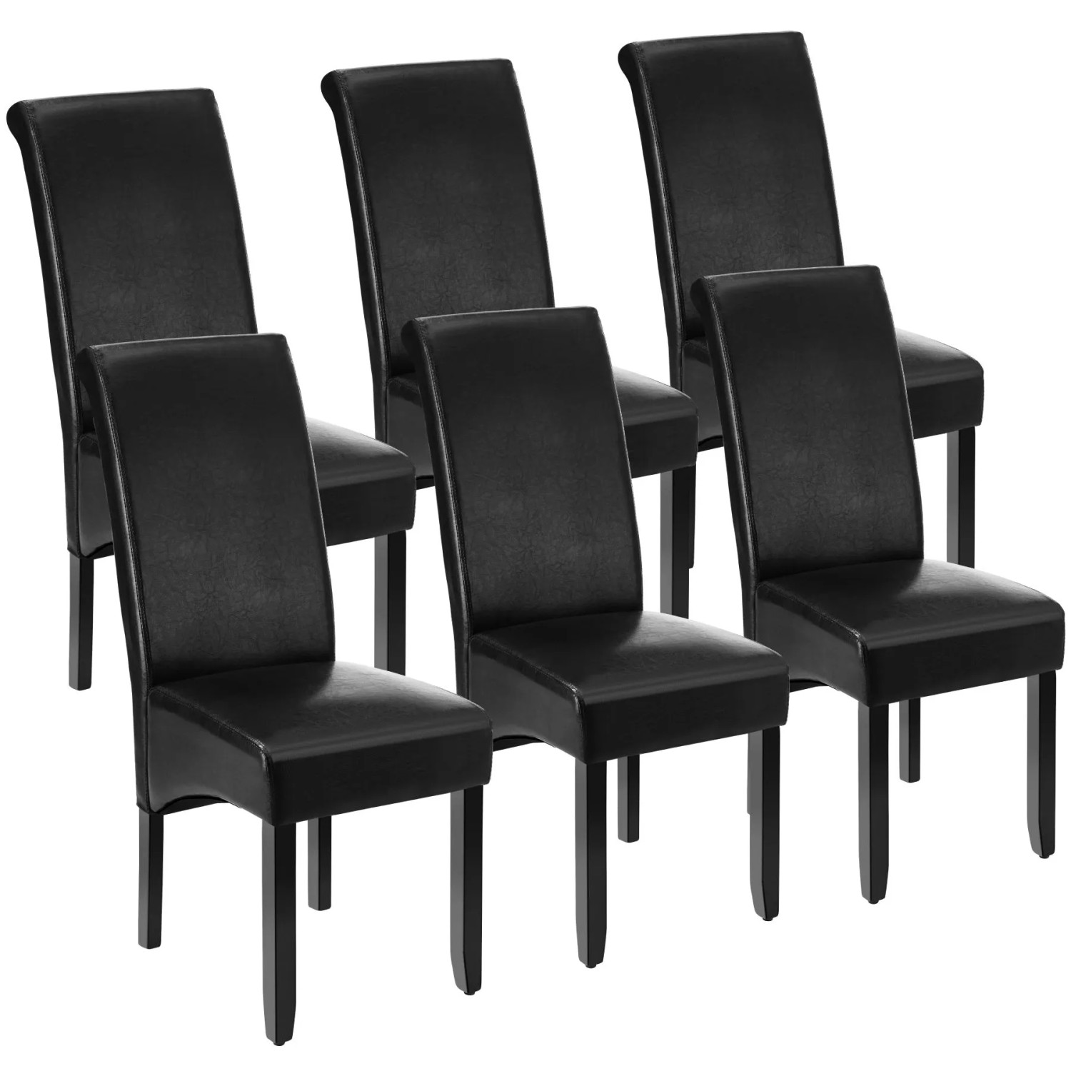 Tectake Esszimmerstuhl  Gepolstert Mit Kunstlederbezug Hohe Rückenlehne 6Er Set 45 x 44 x 106 cm Schwarz