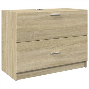 vidaXL Waschbeckenunterschrank Sonoma-Eiche mit 2 Schubladen und Fach aus Holzwerkstoff.