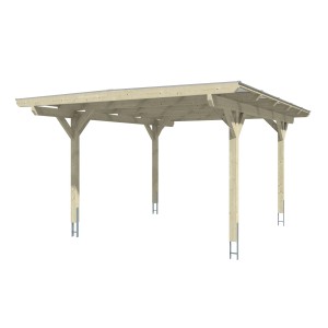 Skan Holz Einzelcarport Odenwald mit Flachdach und geraden Kopfbändern, Holzkonstruktion.