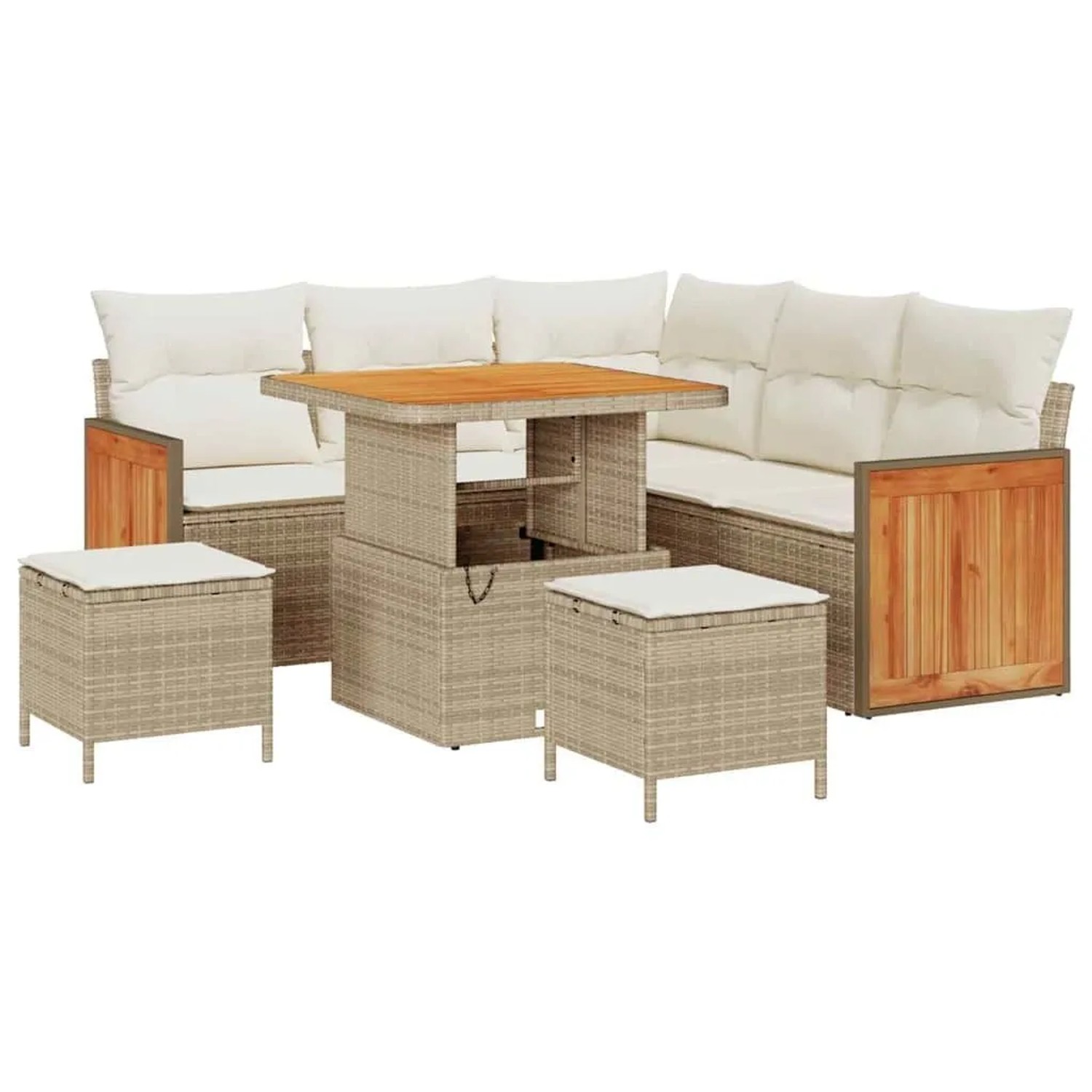 vidaXL Gartensofa-Set mit Kissen 9 Stk Beige und Creme Poly-Rattan 3365251 günstig online kaufen