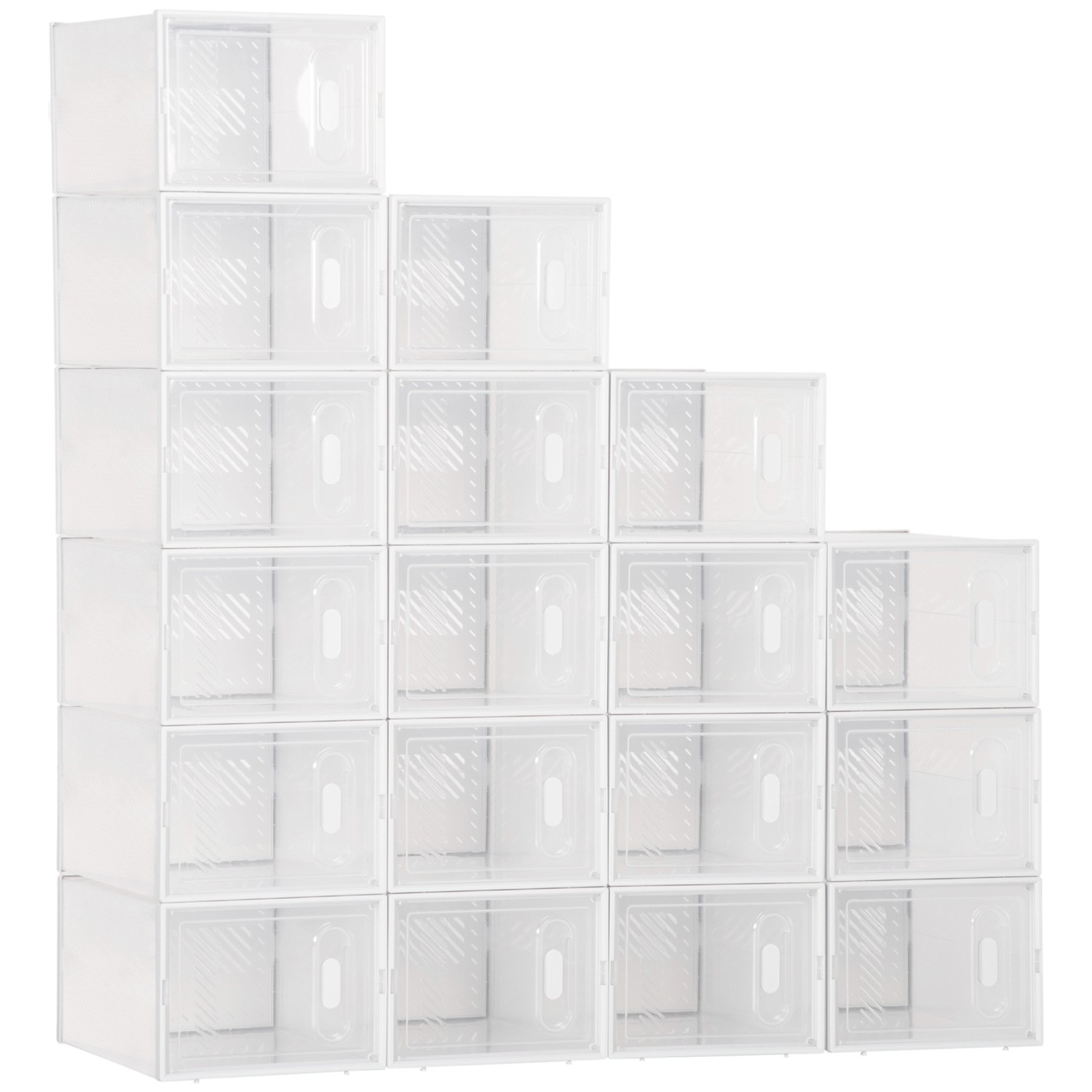 HOMCOM Schuhschrank Kunststoff mit 18 Fächern 35L x 25B x 19H cm Transparen günstig online kaufen