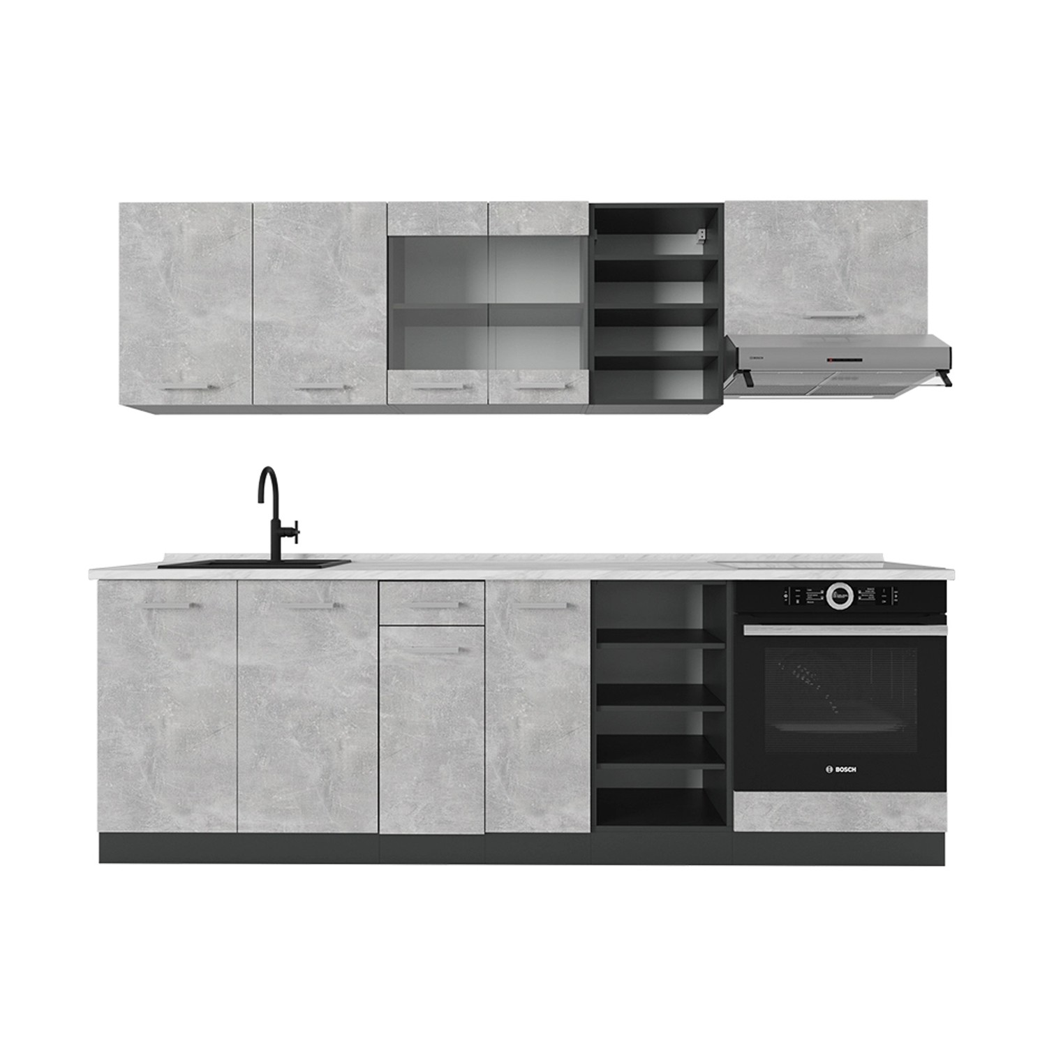 Vicco R-Line Küchenzeile Beton/Anthrazit 240 cm AP Marmor günstig online kaufen