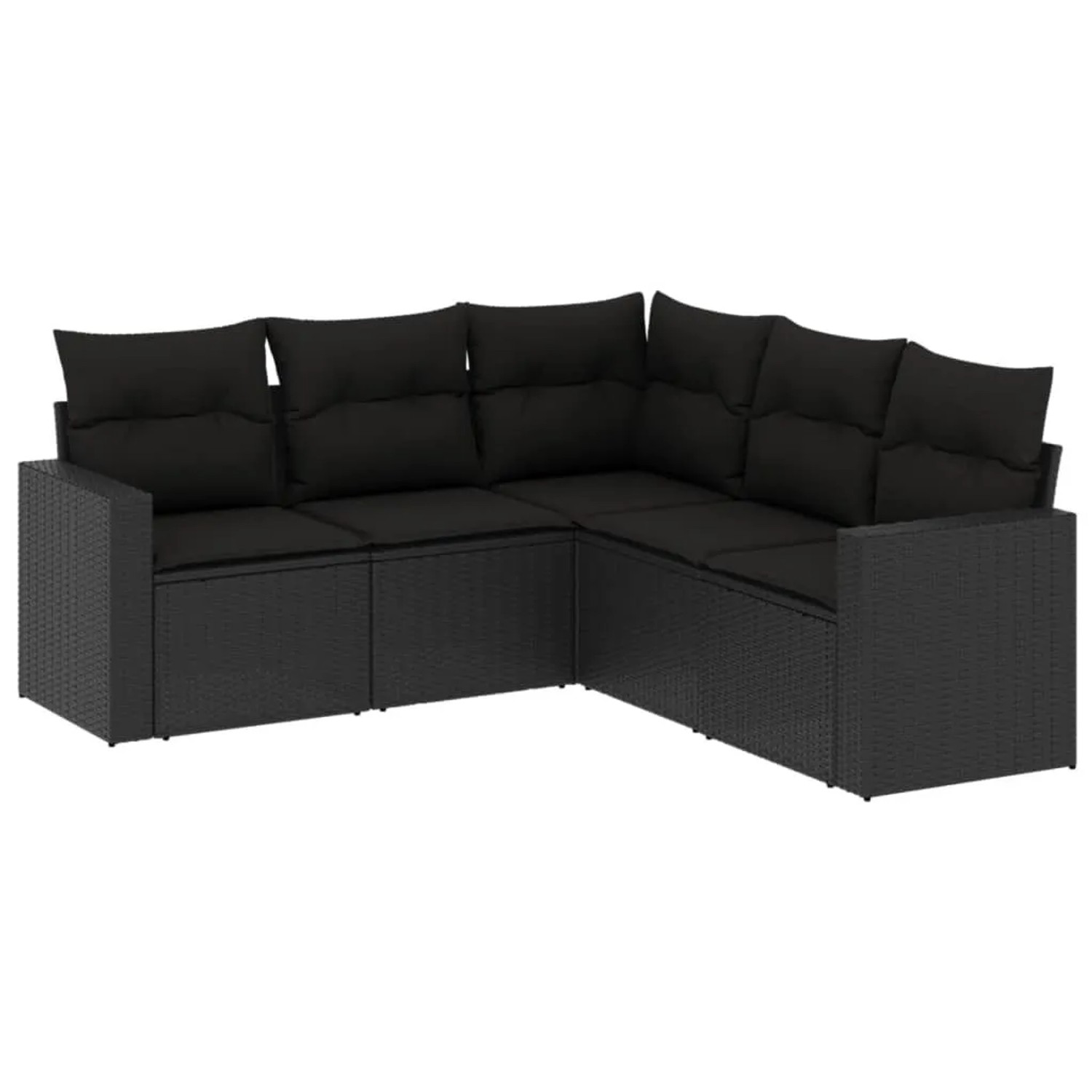 vidaXL 5-Tlg Garten-Sofagarnitur mit Kissen Schwarz Poly Rattan 3251282