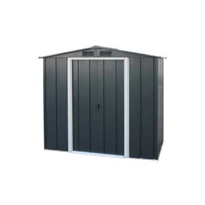 DURAMAX Metall-Gerätehaus, 1,8x1,8 m, anthrazit, mit Doppeltür und Satteldach.