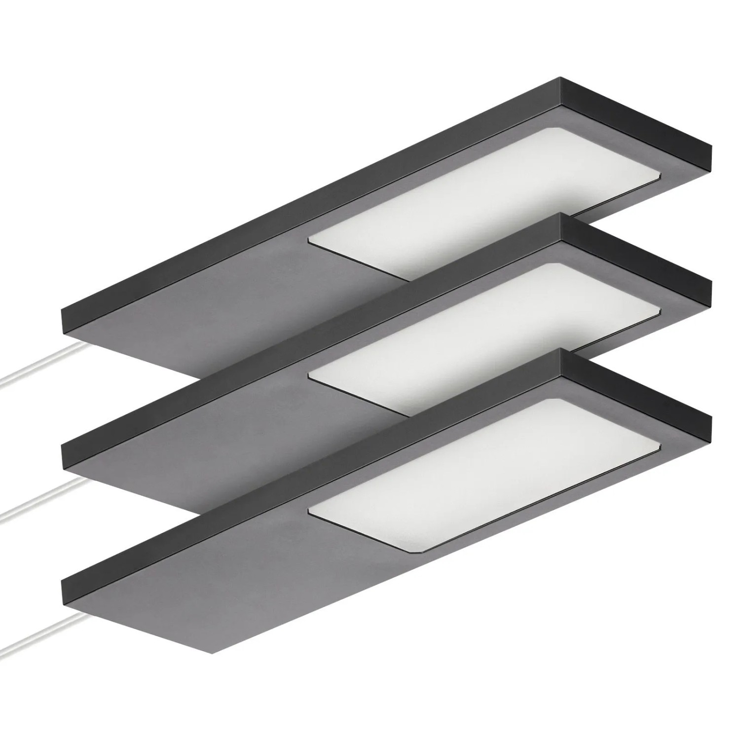 SOTECH 3er Set LED Möbelleuchten GIULIA II Ohne Sensor Schwarz 4000K Neutralweiß inkl. Trafo und Verteiler