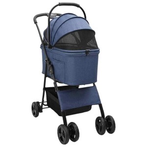Blauer, faltbarer vidaXL Haustierwagen mit Korb und Verdeck für Hunde und Katzen.
