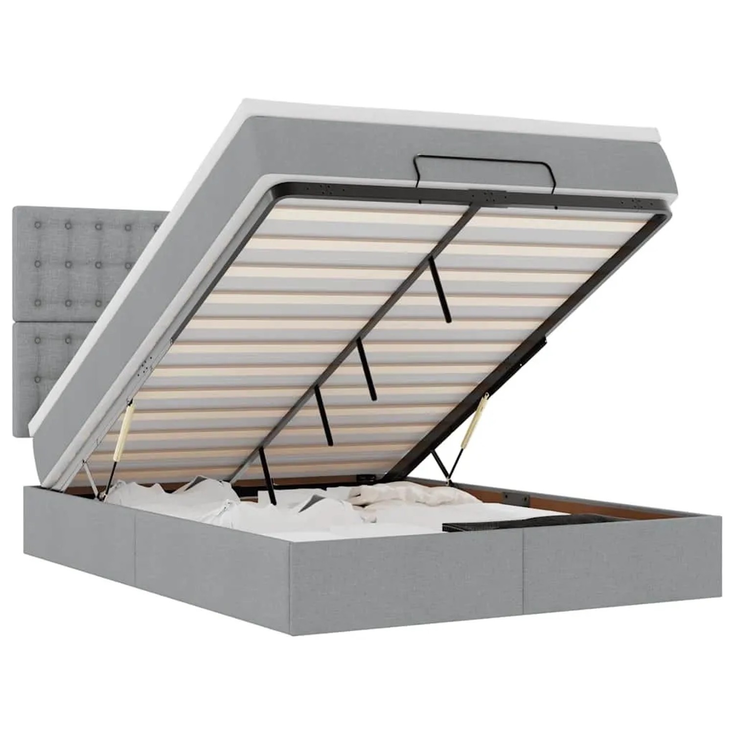 vidaXL Ottoman-Bett mit Matratze und LEDs Hellgrau 140x190 cm Stoff 3314169