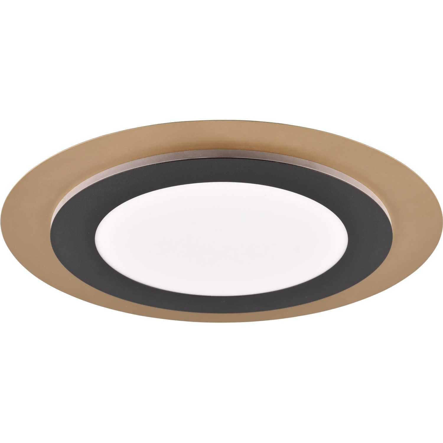 Moderne, runde LED Deckenleuchte Morgan in Schwarz-Gold, 45 cm Durchmesser.