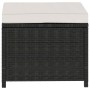 Hocker aus schwarzem Rattan mit cremefarbener Auflage, Teil des vidaXL Garten-Lounge-Sets.