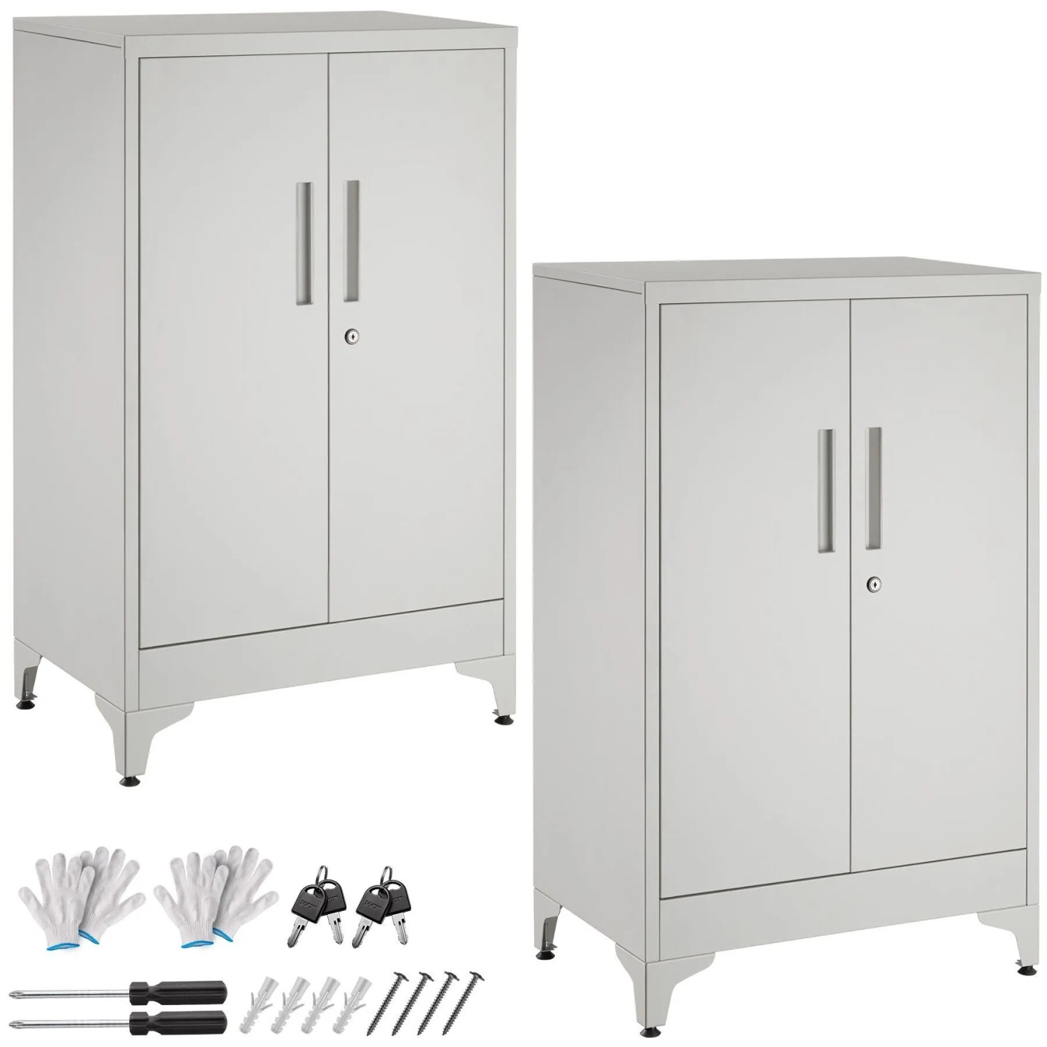 Tectake Aktenschrank Blake 60 x 40 x 100 cm  2 Verstellbare Zwischenböden Abschließbar  Mit Magnetverschluss 2Er Set 60 x 40 x 100 cm Grau