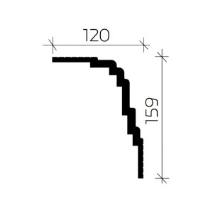 Abbildung eines 10 cm Musterstücks einer PROFHOME Eckleiste/Deckenleiste mit Maßangaben.