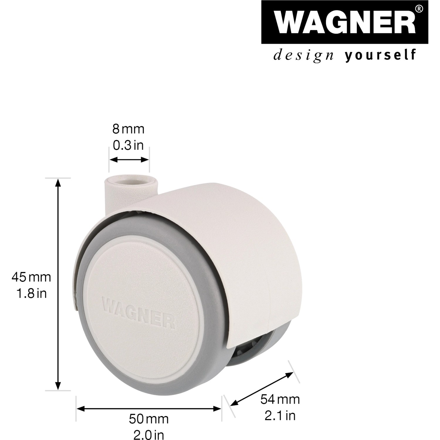 Wagner Möbel-Doppelrolle, Ø 4 cm, weiß-grau, mit Softlauffläche für empfindliche Böden.