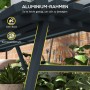 Detailaufnahme der blauen Outsunny Gartenbank aus Aluminium, Fokus auf Rahmen und Korrosionsschutz.