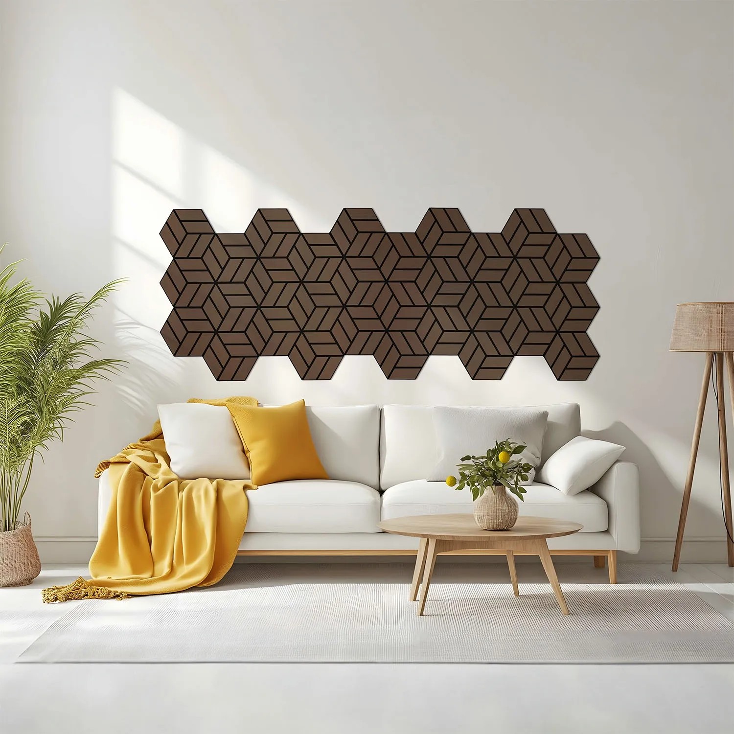 Homestyle4u Akustikpaneele in Braun, 4 sechseckige Holz Wandpaneele als Wanddekoration.