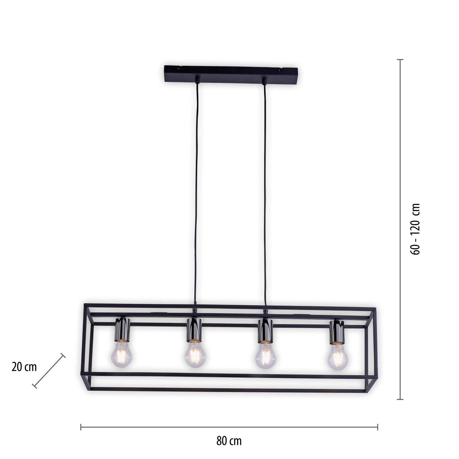 Schwarze, 4-flammige JUST LIGHT Pendelleuchte Fabio im Vintage-Look mit E27 Fassungen.