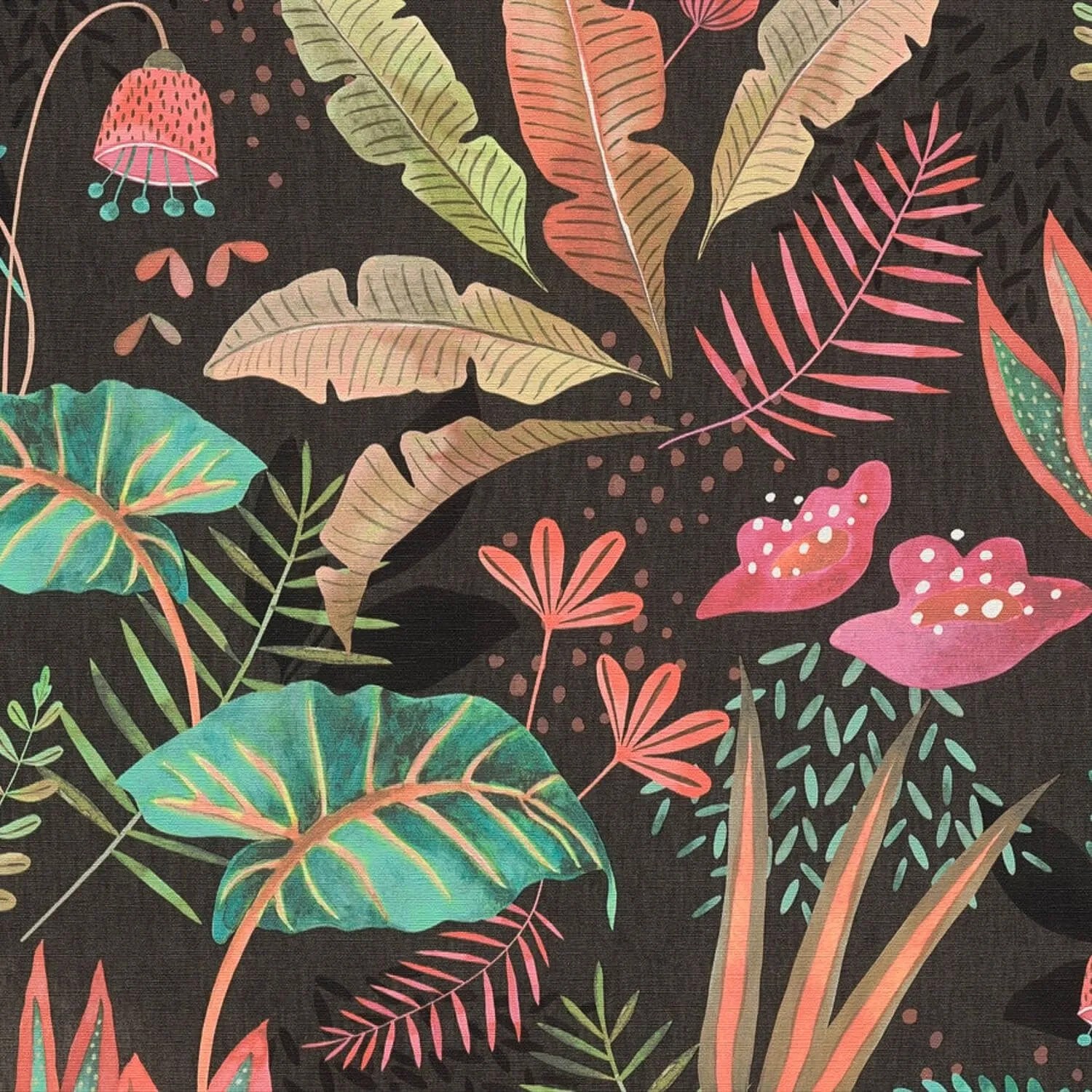 PROFHOME 393481-GU Retro Tapete Floral Matt Anthrazit Schwarz Grün Rosa 0,53 m x 10,05 m 5,33 m2