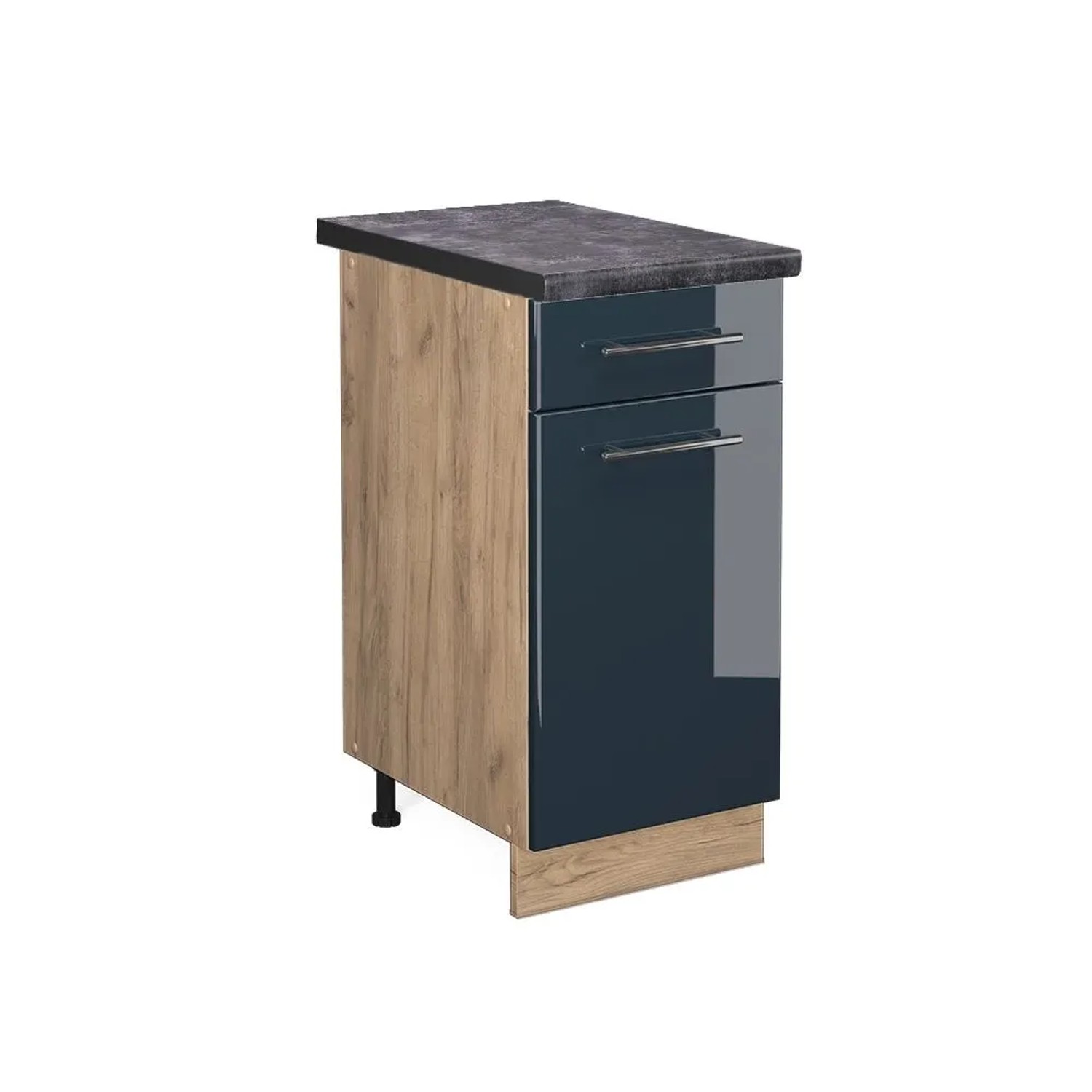 Vicco Küchenunterschrank Fame-Line DunkelBlau Hochglanz Goldkraft Eiche 40 cm AP Anthrazit