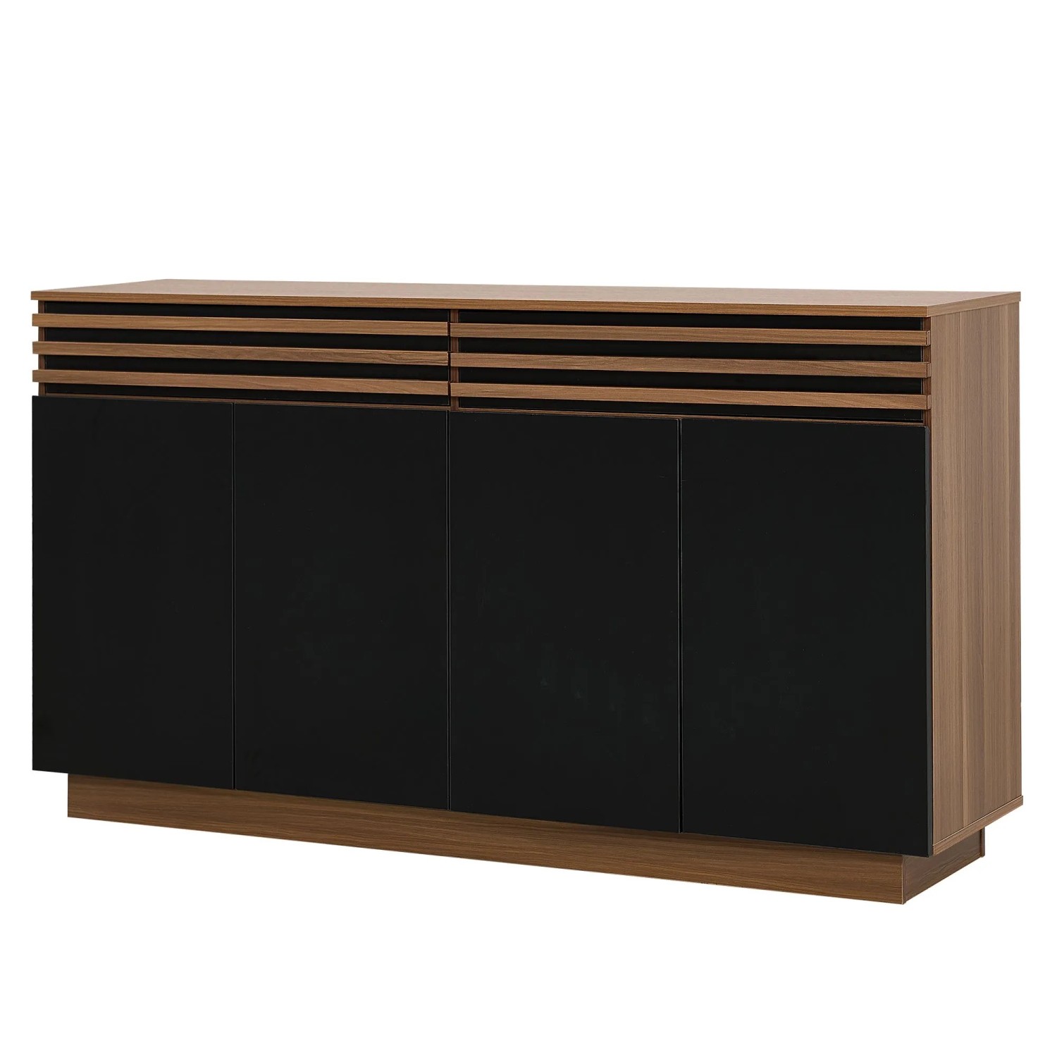 okwish Sideboard mit 2 Schubladen 4 Türen Wohnzimmer 150x40x85cm Braun Schwarz